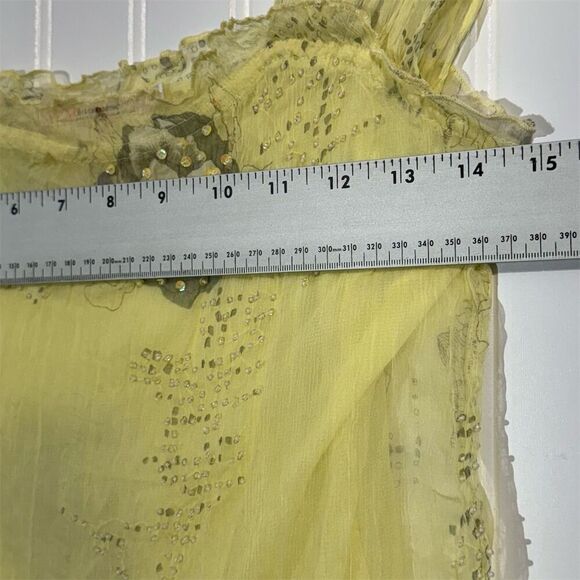 Misomiso Yellow Sheer Beaded Floral Top L 100% Silk Fairycore Romantic NWT - Picture 8 of 11